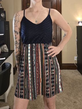 Maurices Navy Bodice Multicolor Aztec-Striped Mini Dress
